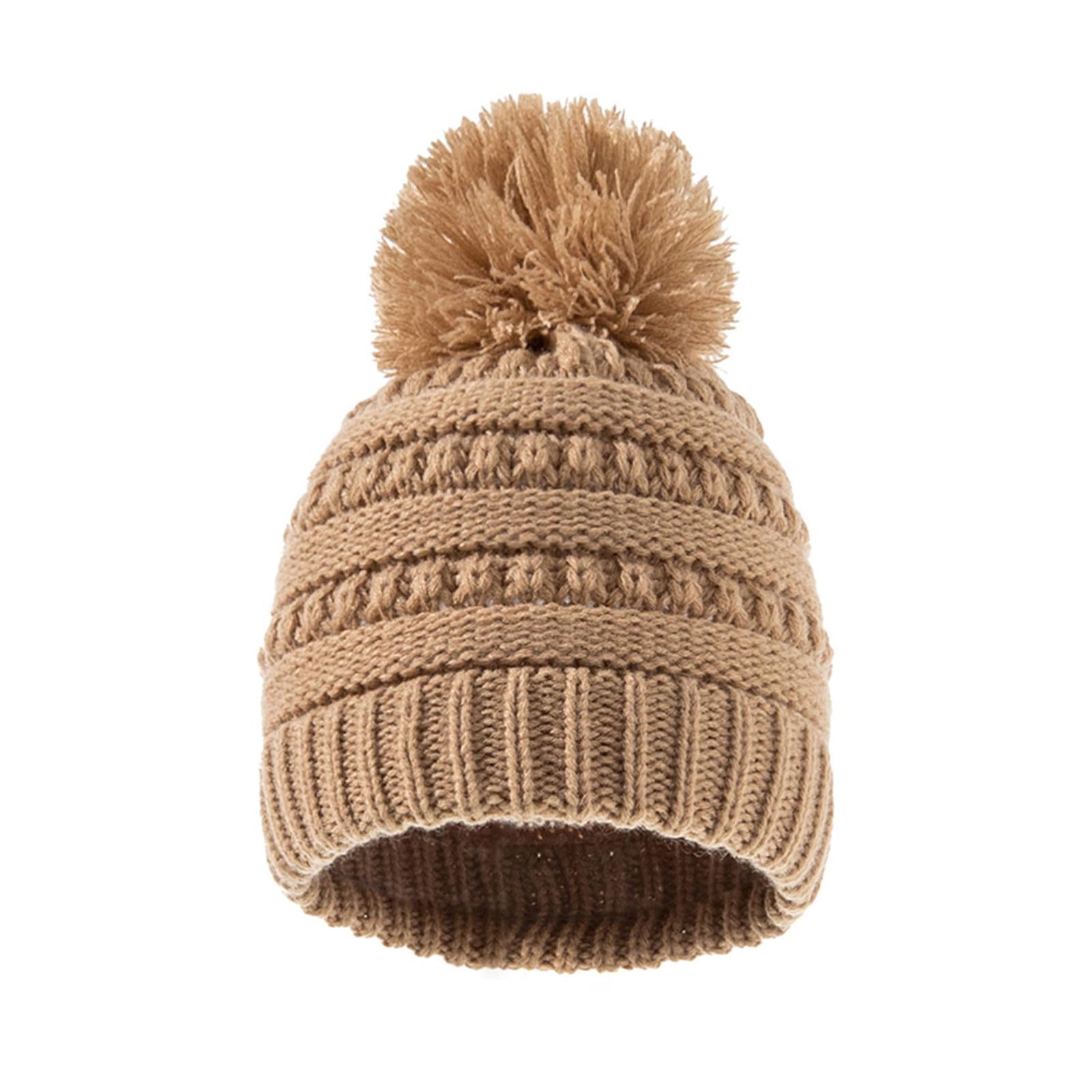 2Pcs Baby Winter Warm Hat Kids Knit Beanie Scarf Set Windproof Khaki Hat