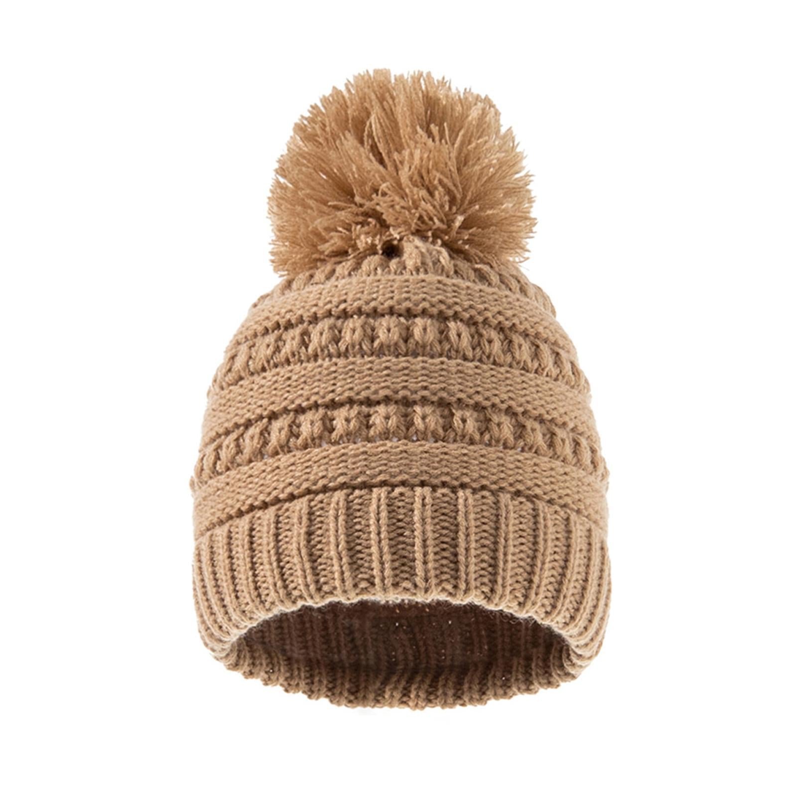 2Pcs Baby Winter Warm Hat Kids Knit Beanie Scarf Set Windproof Khaki Hat