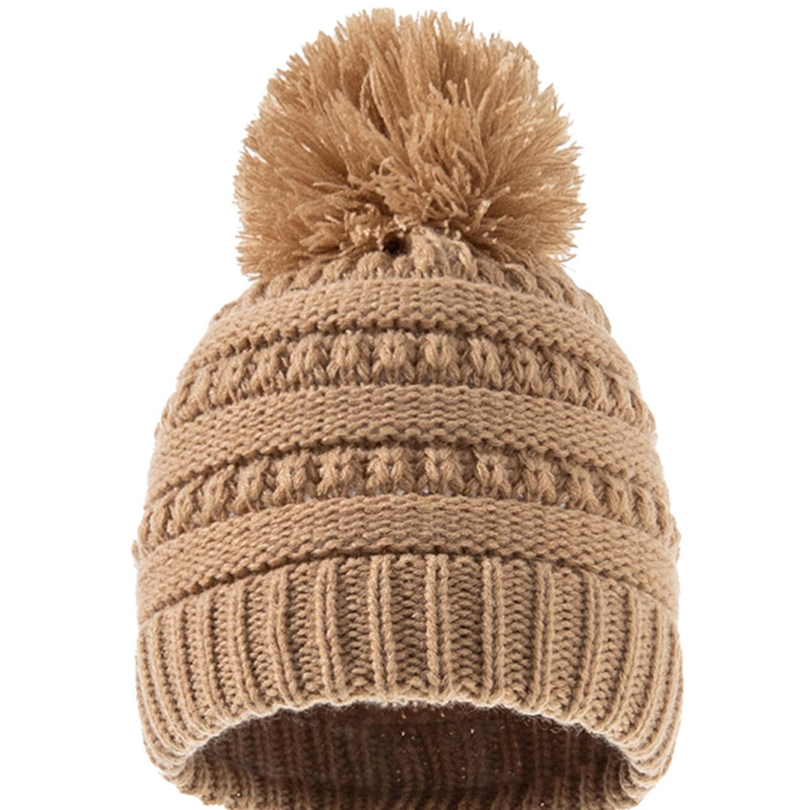 2Pcs Baby Winter Warm Hat Kids Knit Beanie Scarf Set Windproof Khaki Hat