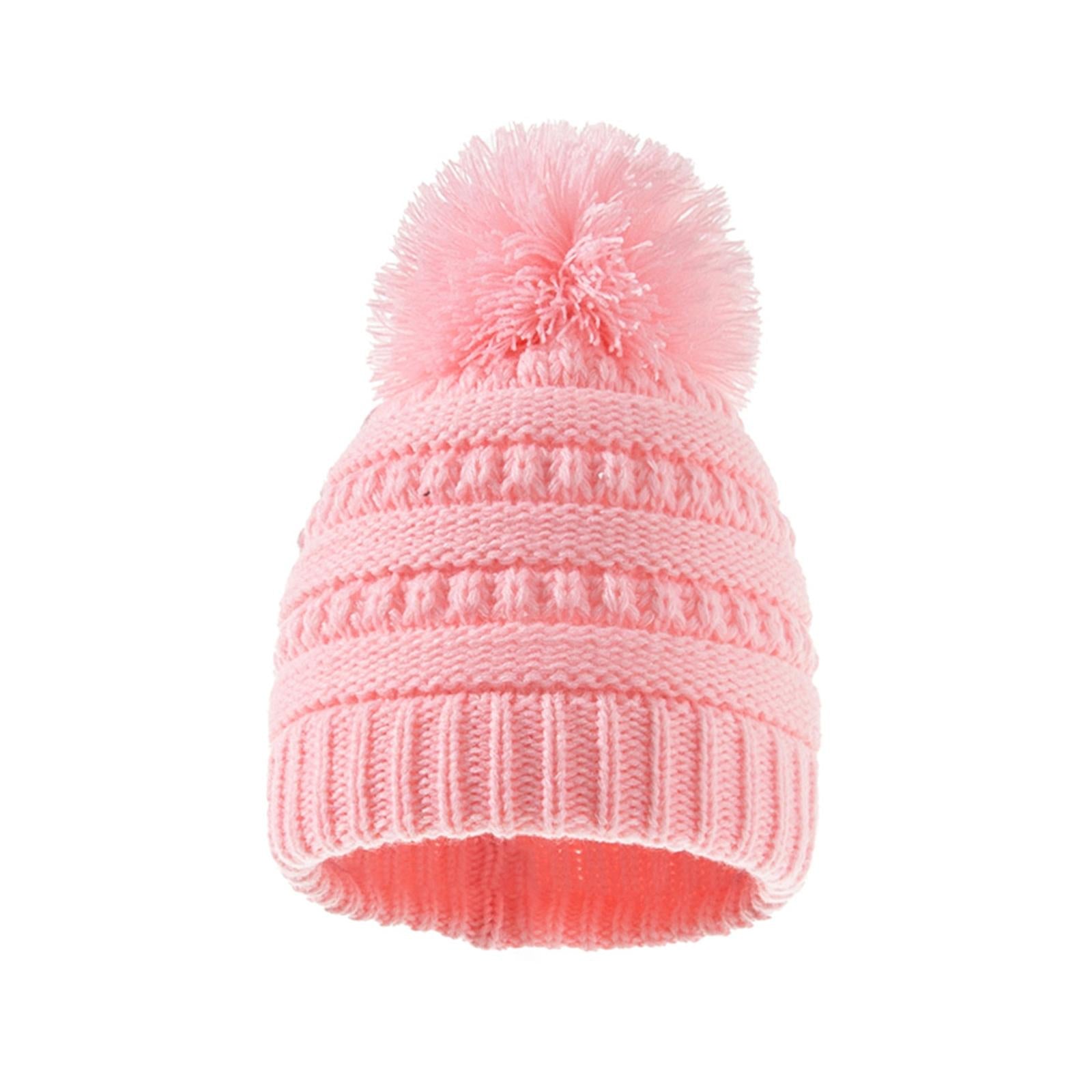 2Pcs Baby Winter Warm Hat Kids Knit Beanie Scarf Set Windproof Pink Hat