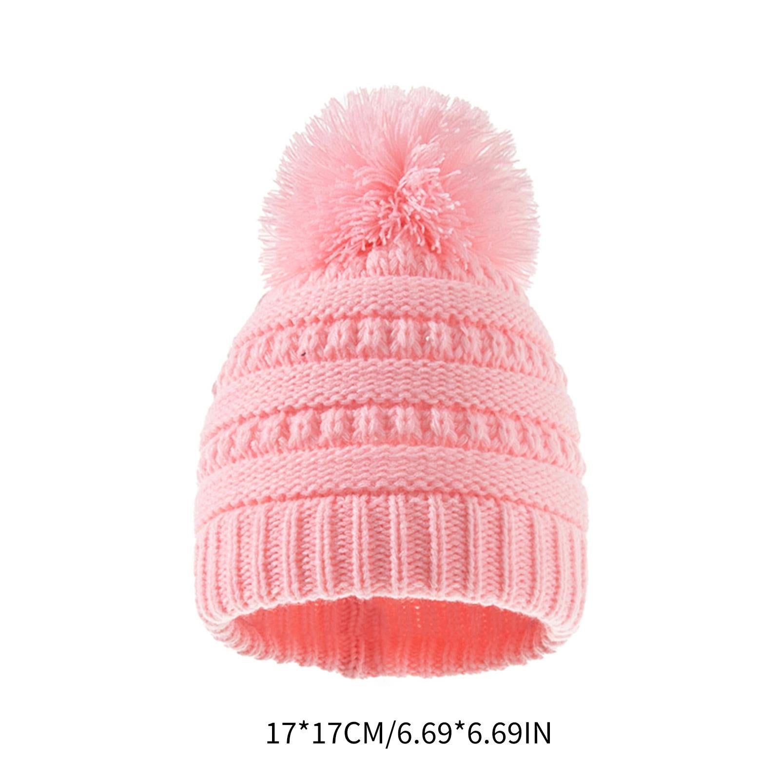 2Pcs Baby Winter Warm Hat Kids Knit Beanie Scarf Set Windproof Pink Hat