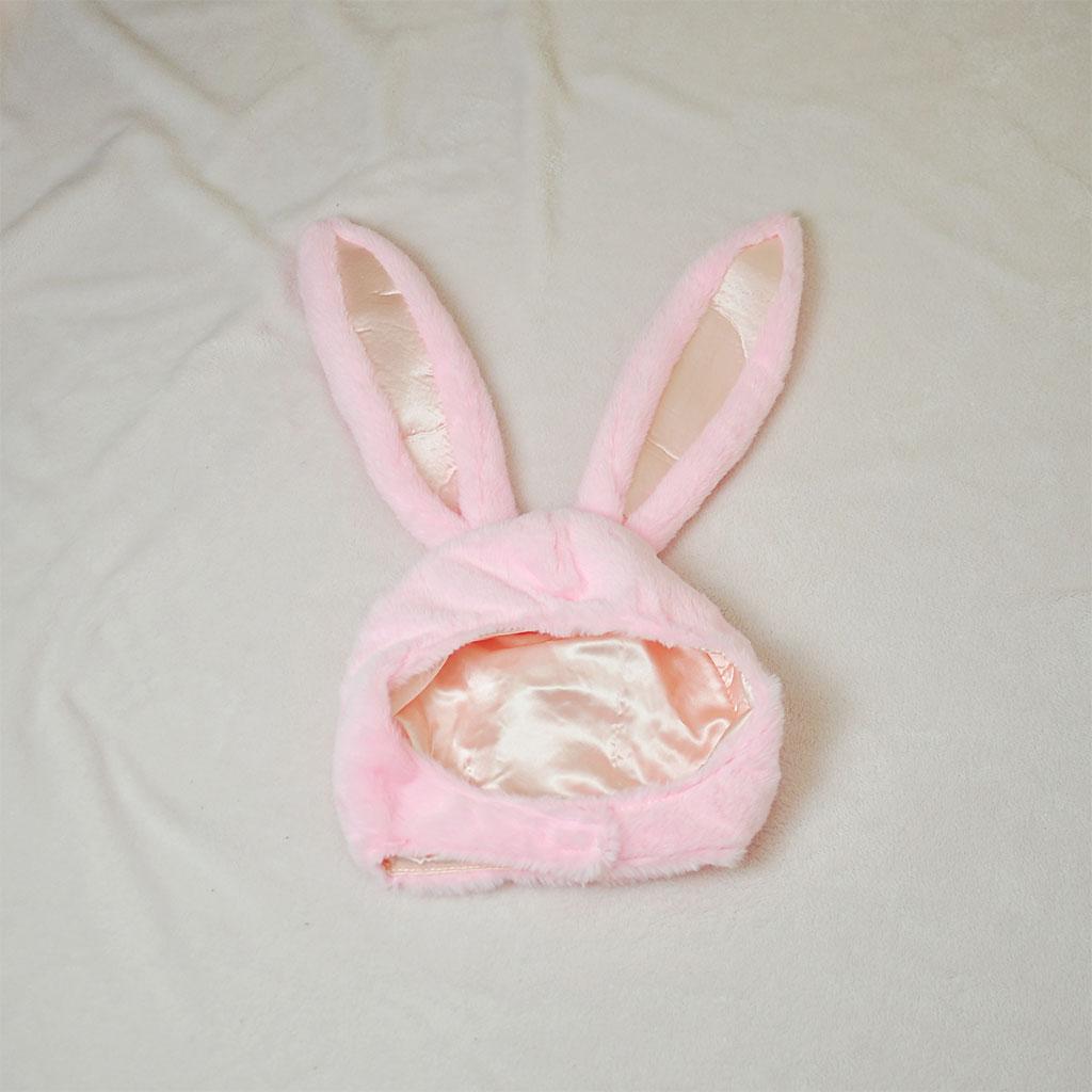 Cute Rabbit Hat with Adjustable Ears Warm Animal Soft Plush  Pink