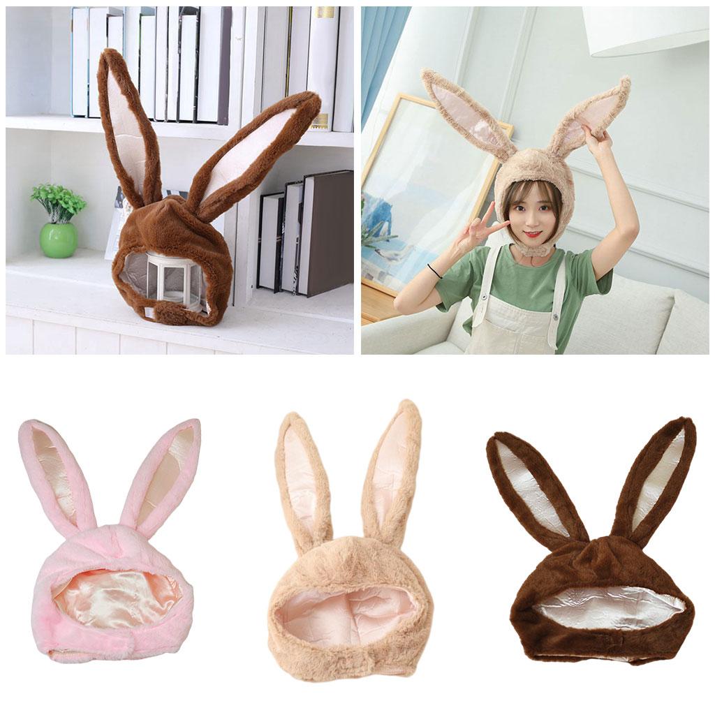 Cute Rabbit Hat with Adjustable Ears Warm Animal Soft Plush  Pink