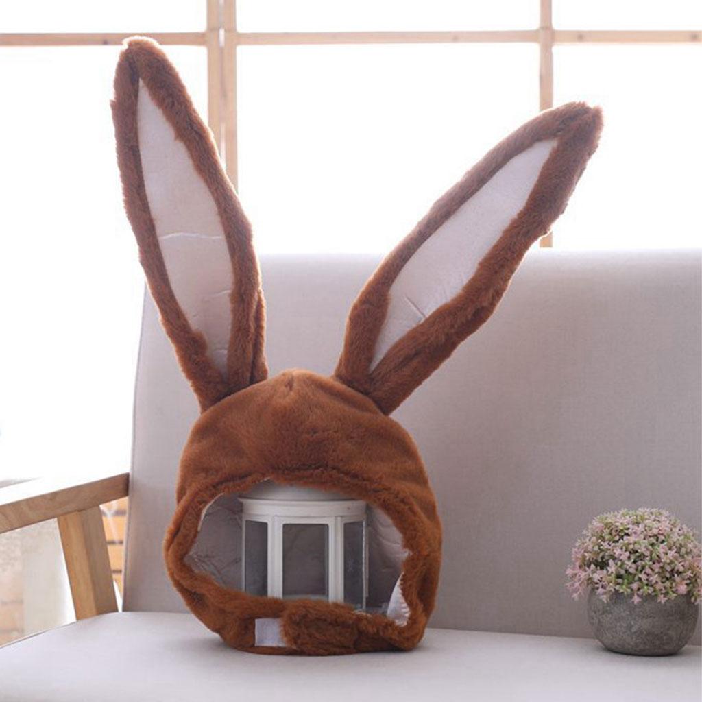 Cute Rabbit Hat with Adjustable Ears Warm Animal Soft Plush  Brown