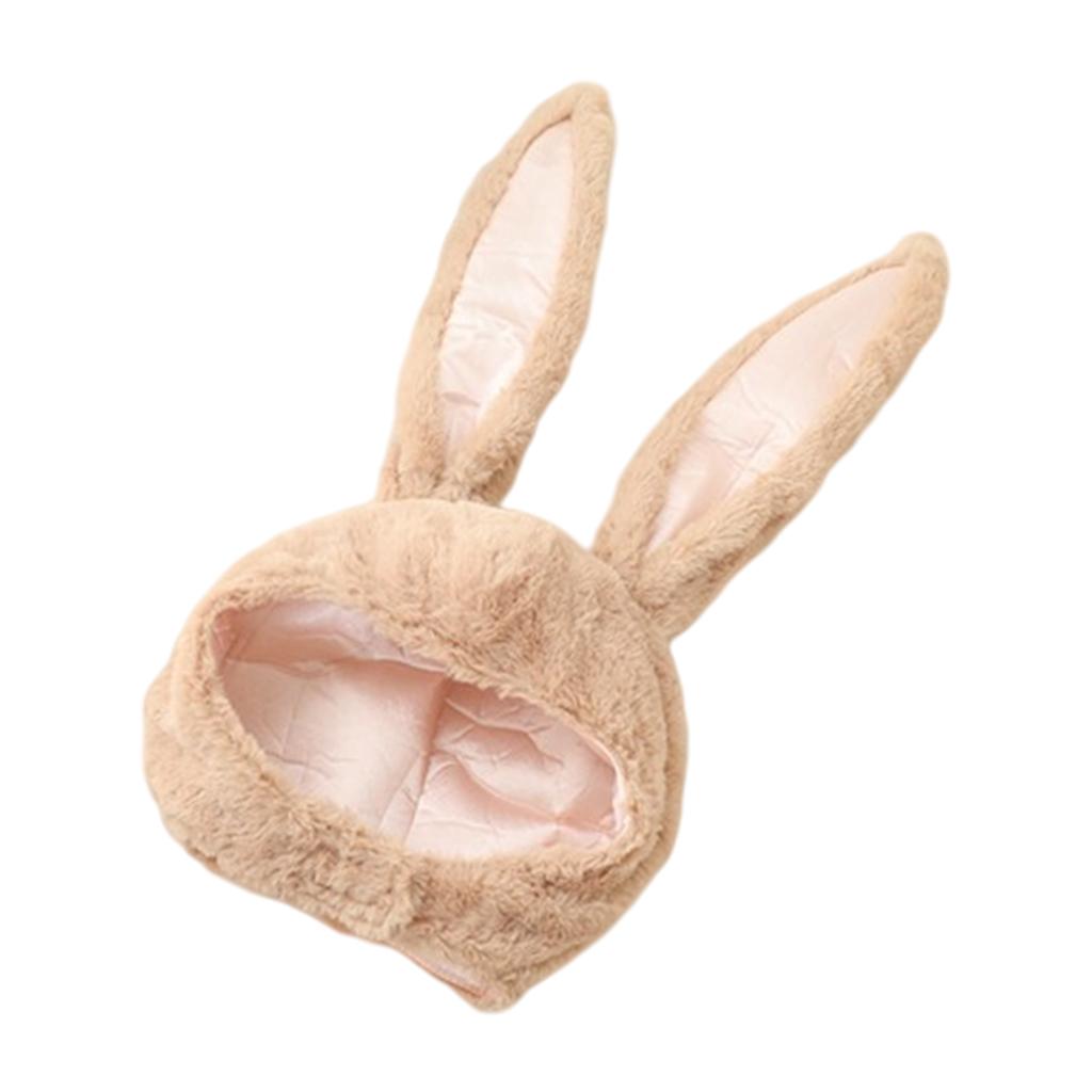 Cute Rabbit Hat with Adjustable Ears Warm Animal Soft Plush  Light Brown