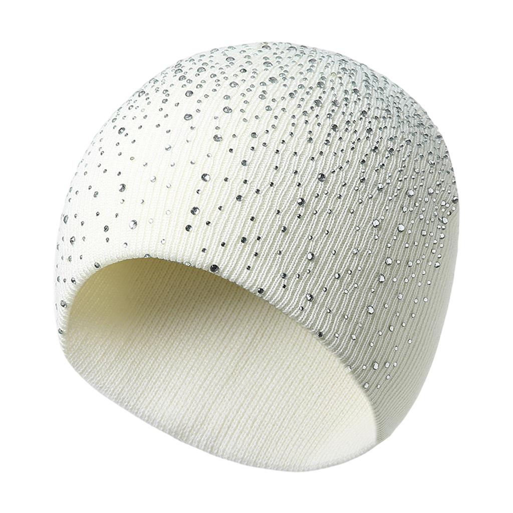 Winter Women Beanie Hat Knitted Thick Warm Acrylic Plain Soft Caps White