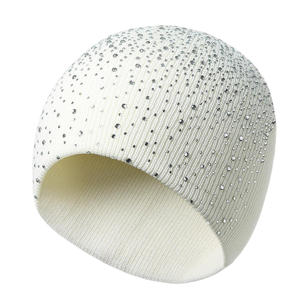 Winter Women Beanie Hat Knitted Thick Warm Acrylic Plain Soft Caps White