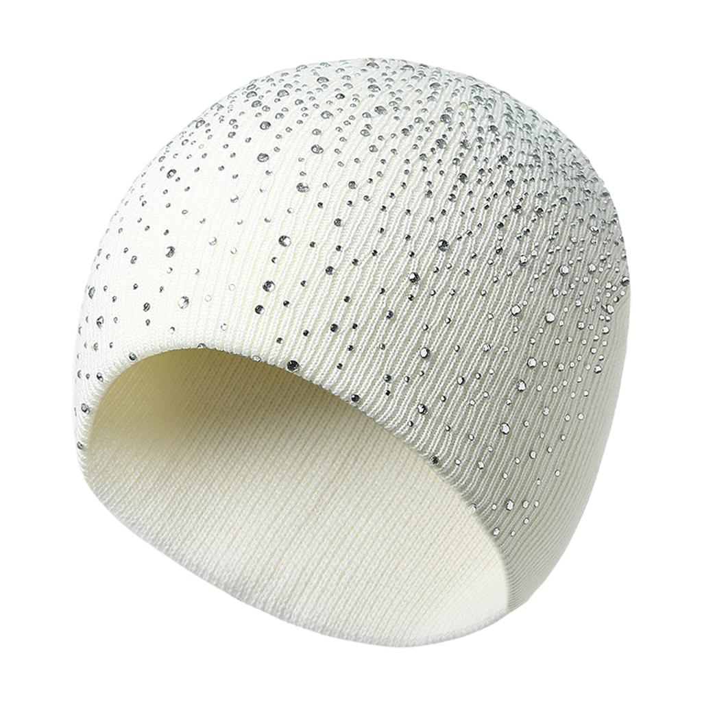 Winter Women Beanie Hat Knitted Thick Warm Acrylic Plain Soft Caps White