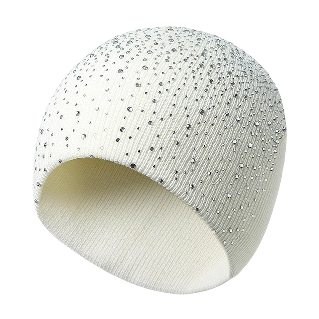 Winter Women Beanie Hat Knitted Thick Warm Acrylic Plain Soft Caps White