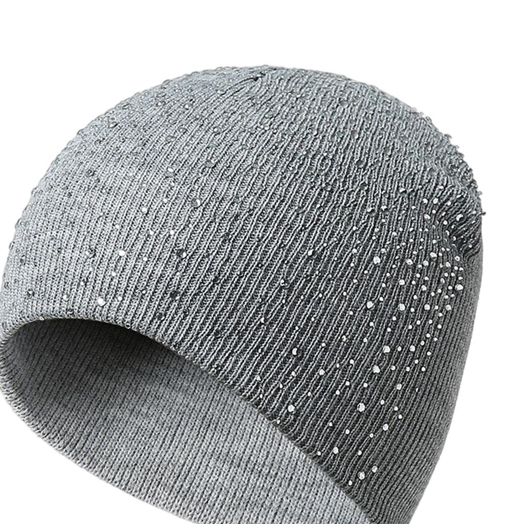 Winter Women Beanie Hat Knitted Thick Warm Acrylic Plain Soft Caps Gray