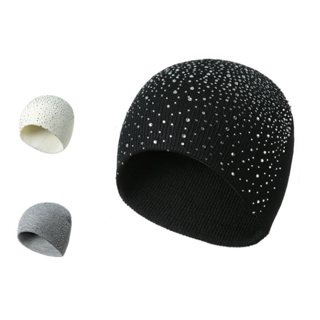 Winter Women Beanie Hat Knitted Thick Warm Acrylic Plain Soft Caps Gray