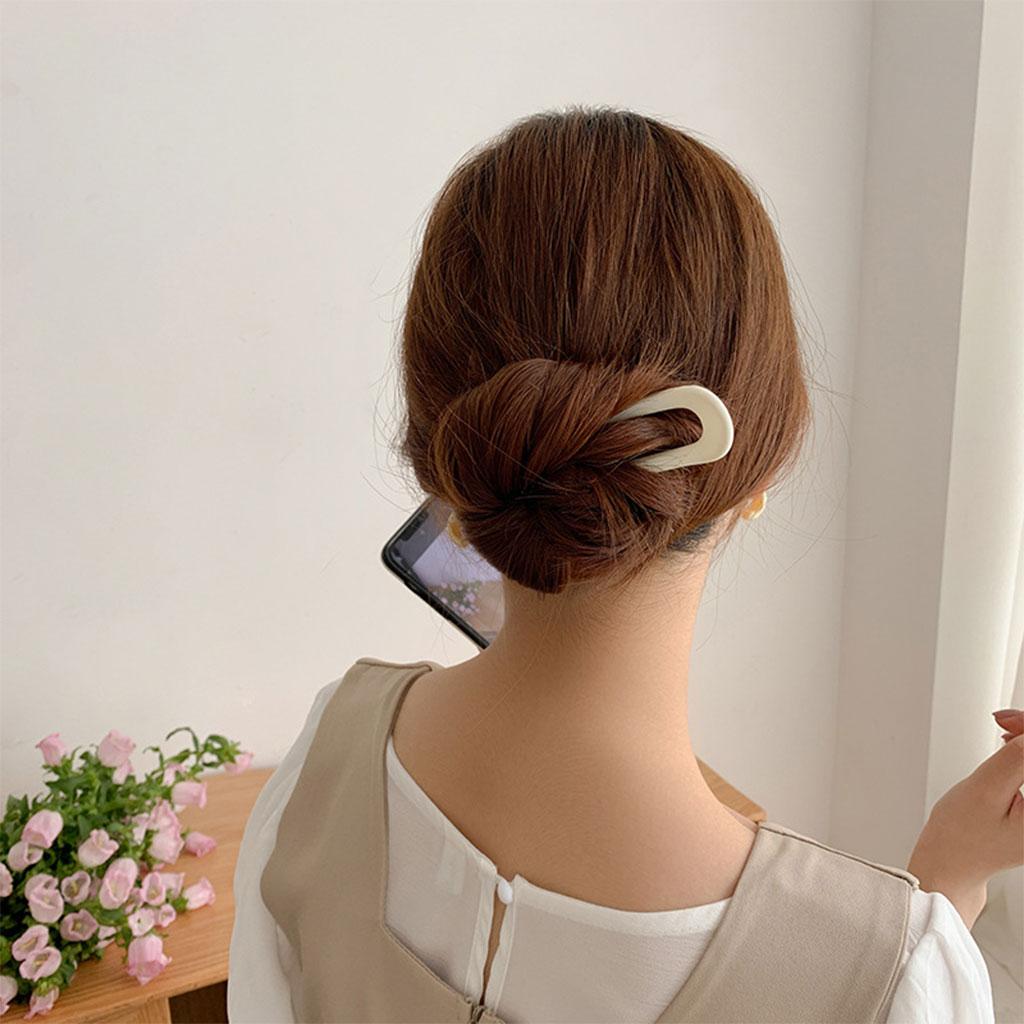 Hair Sticks Headwear U Shape Hair Pin for Lady Fashion Styling Beige