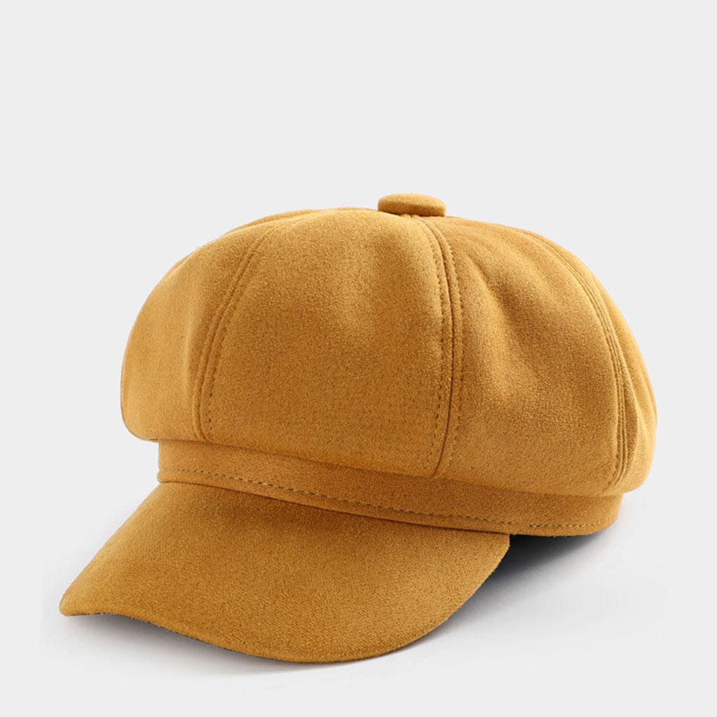 Warm Solid Berets Hat Chain Flat Hat Visor Peaked Hat Outdoor Yellow