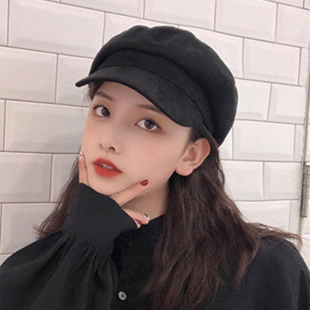 Warm Solid Berets Hat Chain Flat Hat Visor Peaked Hat Outdoor Black