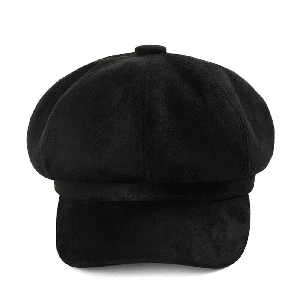 Warm Solid Berets Hat Chain Flat Hat Visor Peaked Hat Outdoor Black