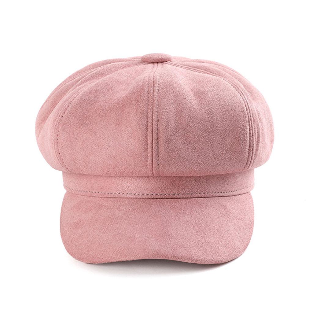 Warm Solid Berets Hat Chain Flat Hat Visor Peaked Hat Outdoor Pink