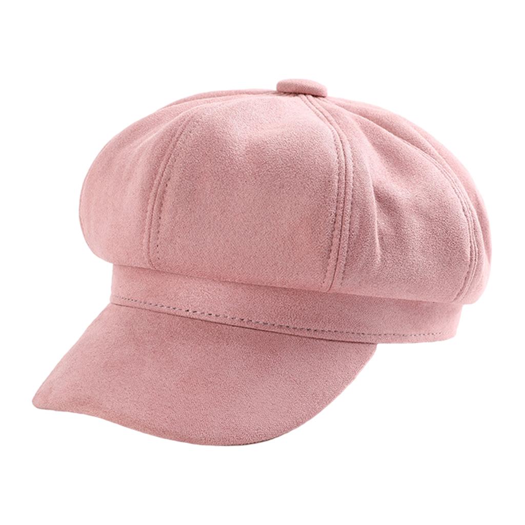 Warm Solid Berets Hat Chain Flat Hat Visor Peaked Hat Outdoor Pink