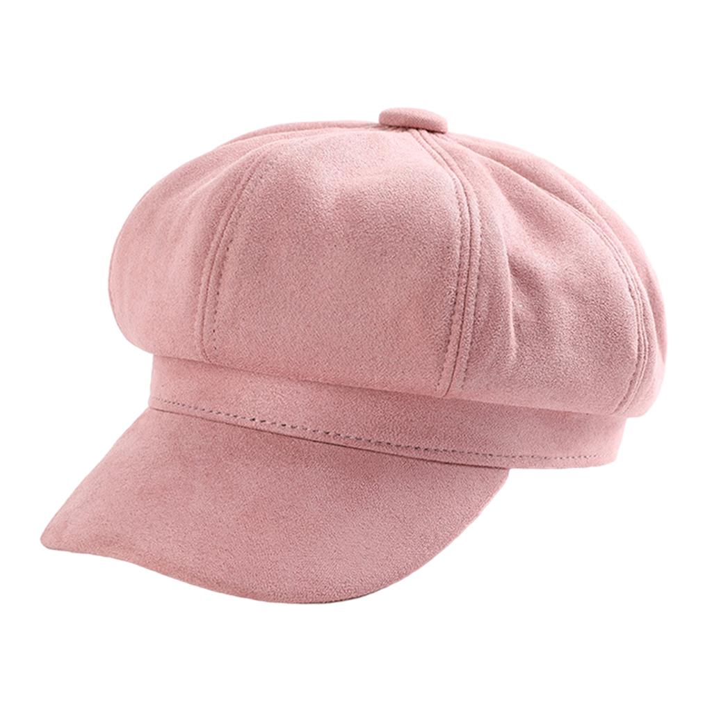 Warm Solid Berets Hat Chain Flat Hat Visor Peaked Hat Outdoor Pink