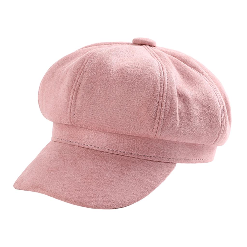 Warm Solid Berets Hat Chain Flat Hat Visor Peaked Hat Outdoor Pink