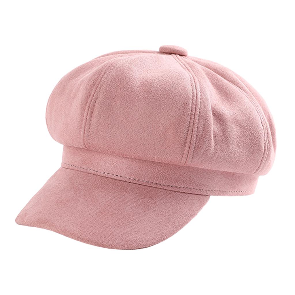 Warm Solid Berets Hat Chain Flat Hat Visor Peaked Hat Outdoor Pink