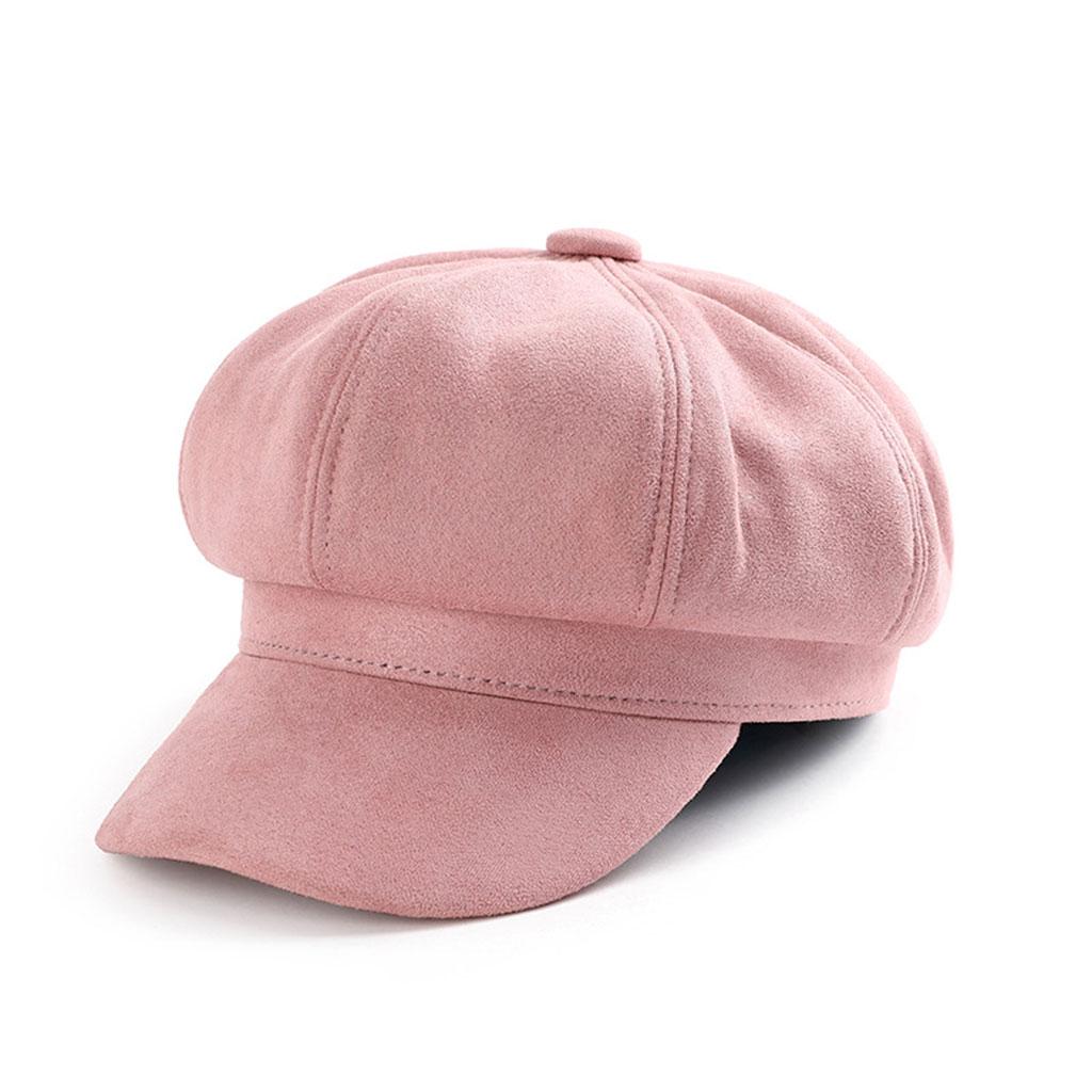 Warm Solid Berets Hat Chain Flat Hat Visor Peaked Hat Outdoor Pink