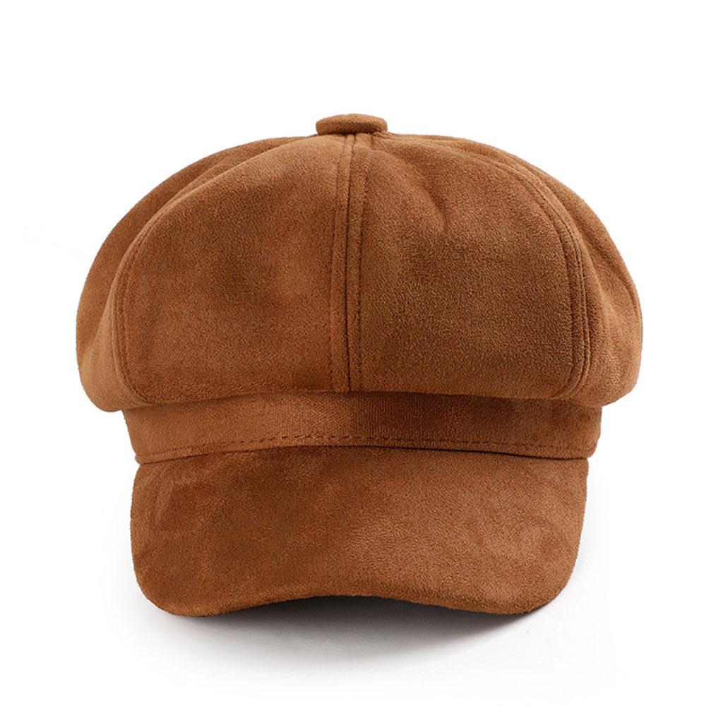 Warm Solid Berets Hat Chain Flat Hat Visor Peaked Hat Outdoor Brown