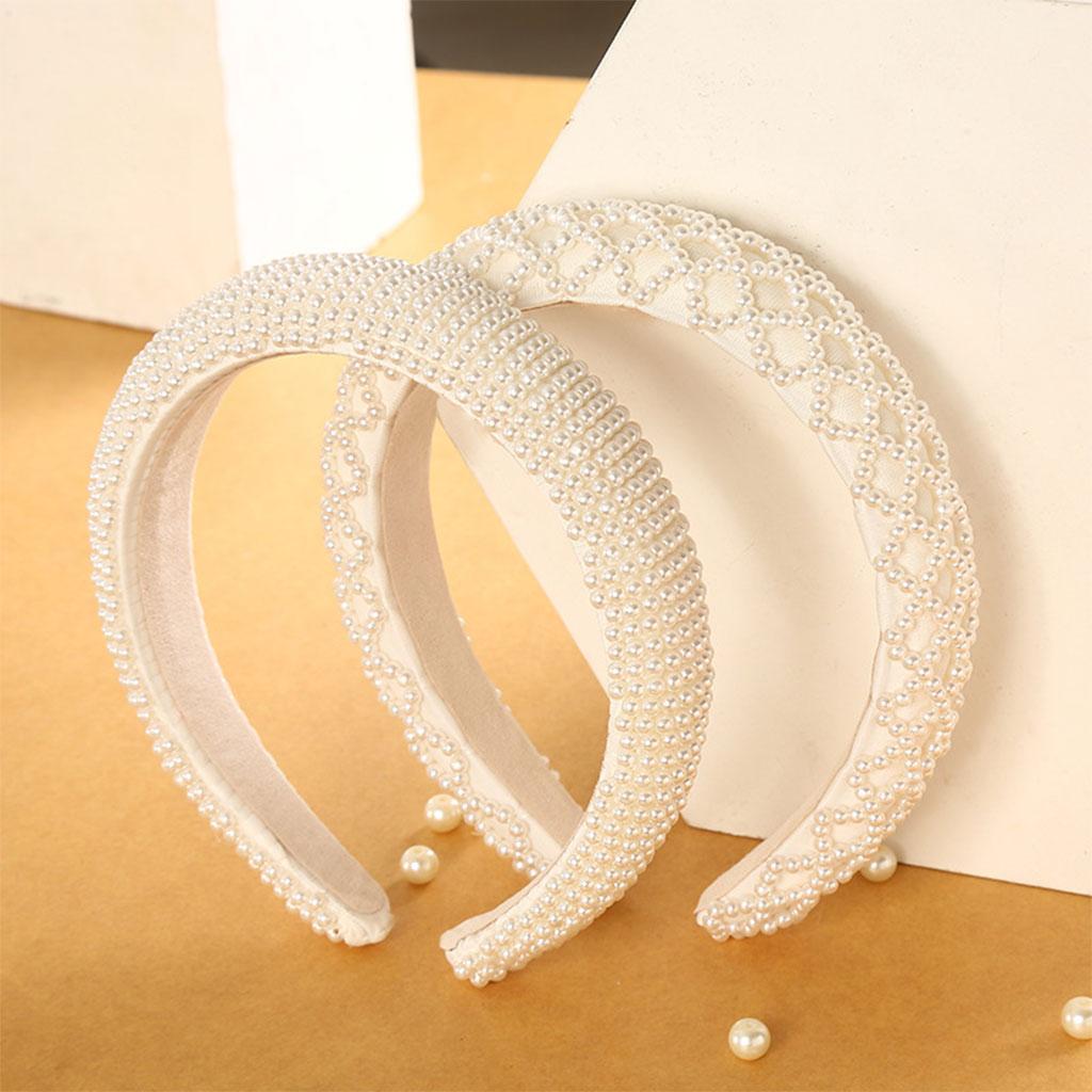 Women Elegant Pearl Headband Girls Hairband Hair Hoop Accessories Diagonal stripes