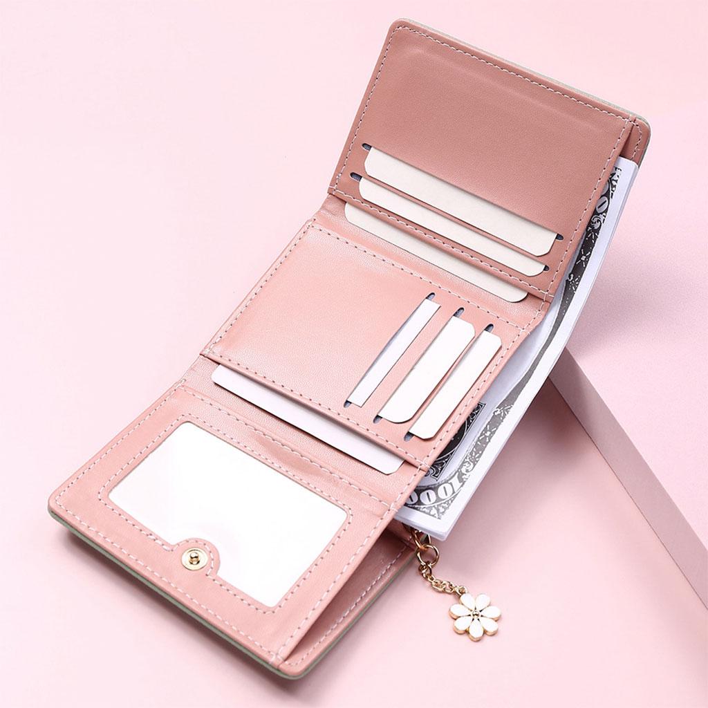 Women Wallet Mini Folding PU Leather Short with ID Window Coin Purse Green