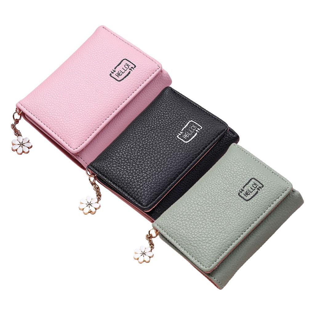 Women Wallet Mini Folding PU Leather Short with ID Window Coin Purse Green