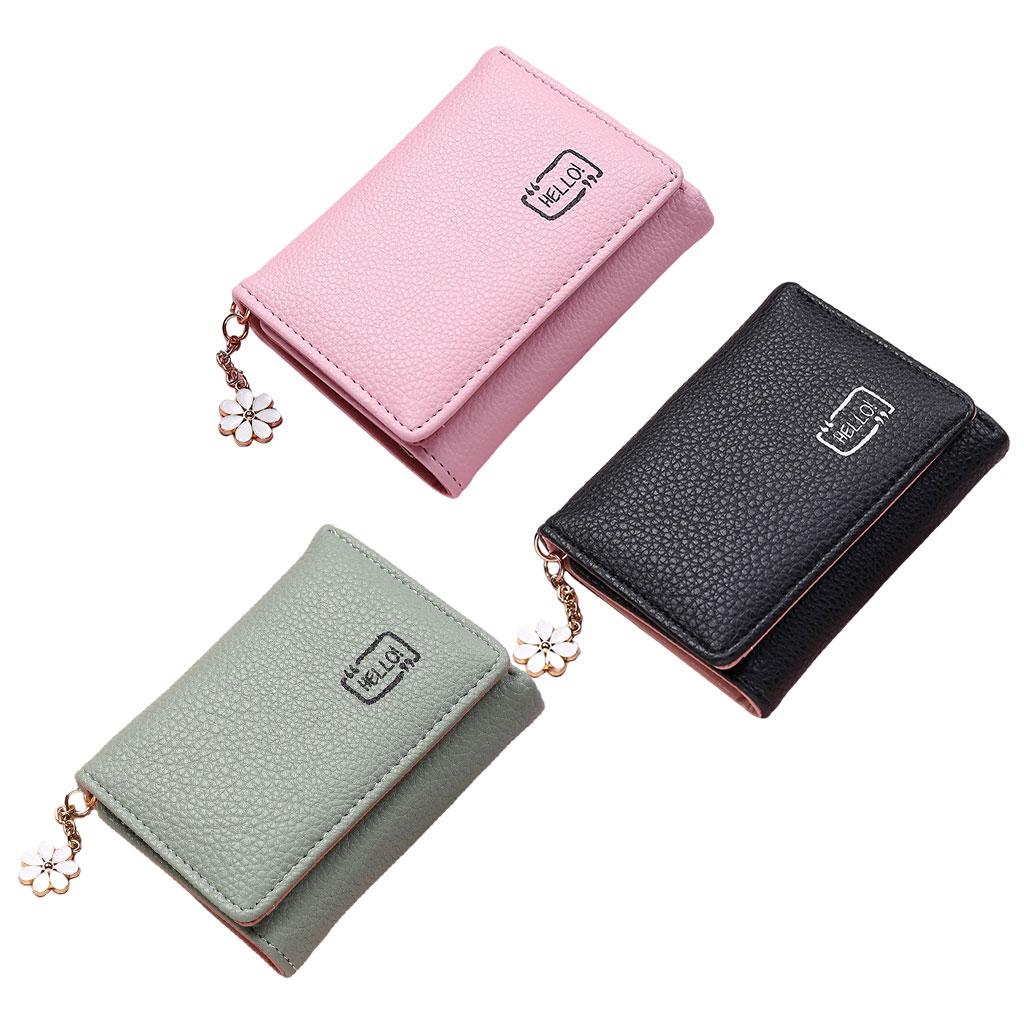 Women Wallet Mini Folding PU Leather Short with ID Window Coin Purse Green
