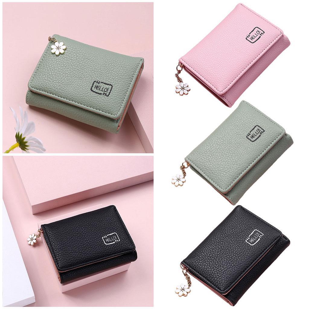 Women Wallet Mini Folding PU Leather Short with ID Window Coin Purse Green
