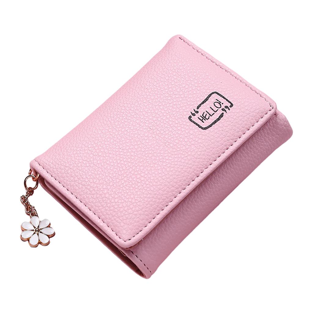 Women Wallet Mini Folding PU Leather Short with ID Window Coin Purse Pink