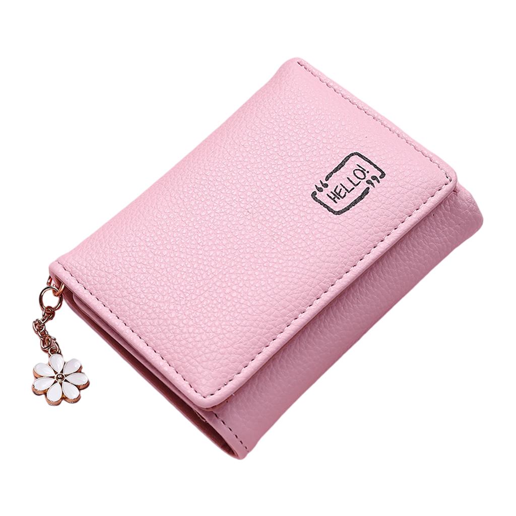 Women Wallet Mini Folding PU Leather Short with ID Window Coin Purse Pink