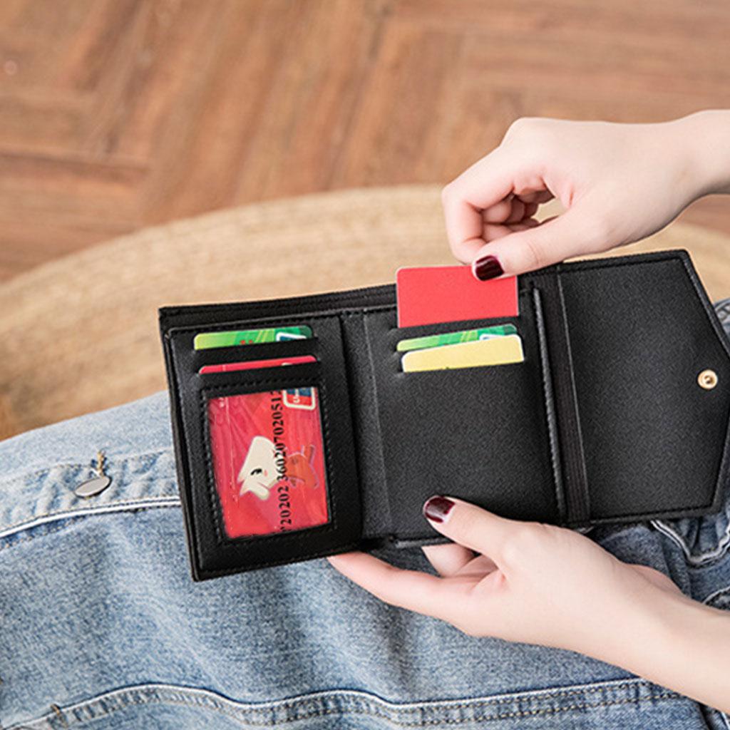 Mini Women Wallet Card Holder Trifold Wallet Folding Clutch Bag Black