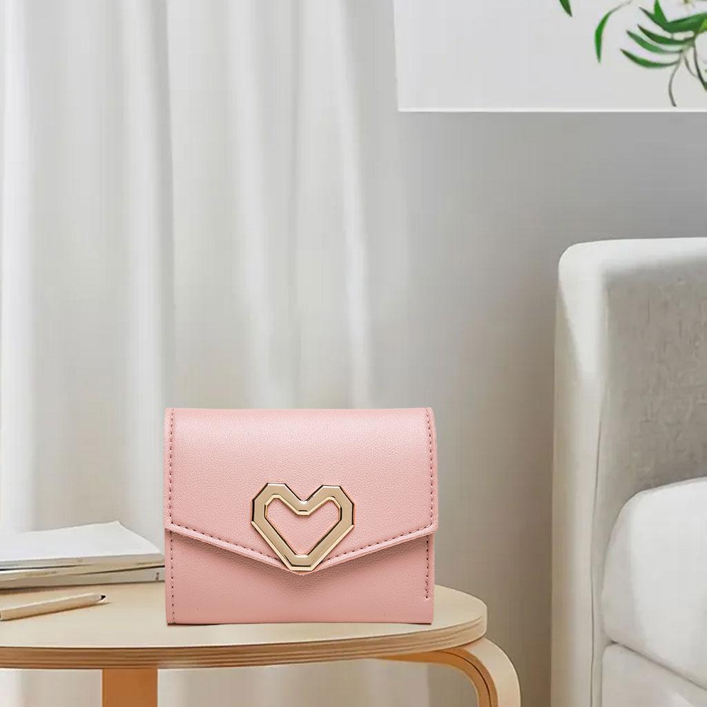 Mini Women Wallet Card Holder Trifold Wallet Folding Clutch Bag Pink