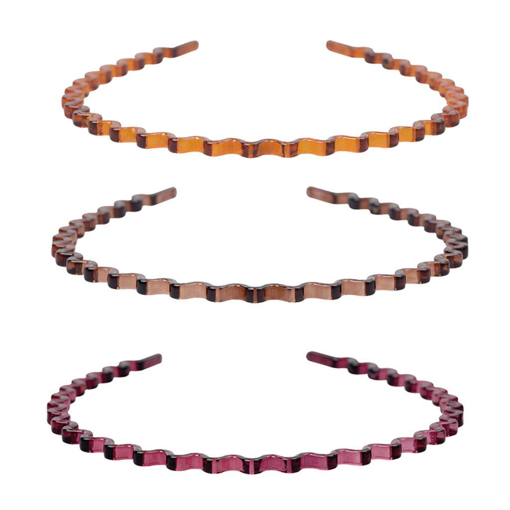 3Pcs Simple Hair Headband Wavy Hoop Band Multicolor Women Yellow brown red 2