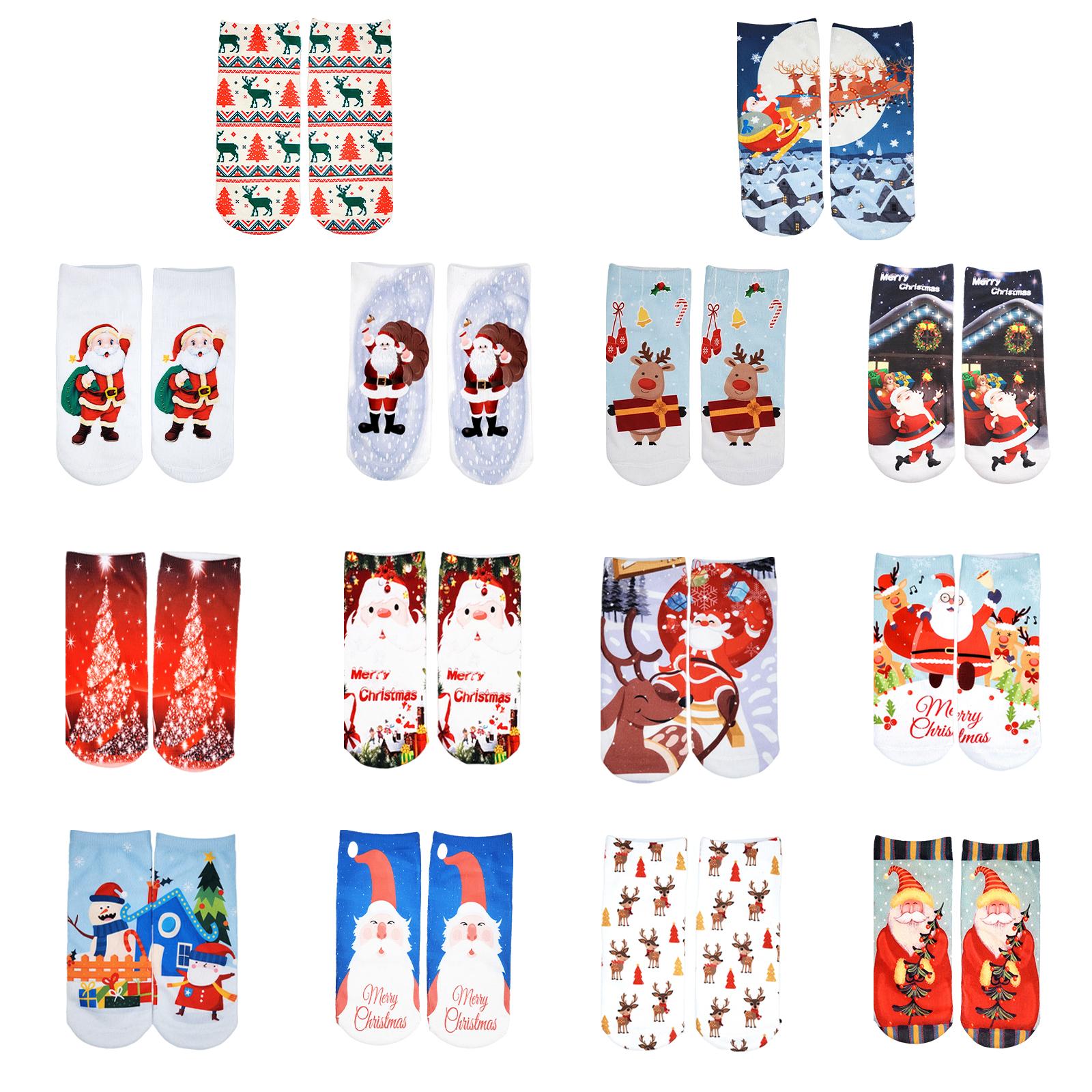 Fashion Low Crew Socks Chrismas Short Sock Breathable for Girls Boys Men Santa  White