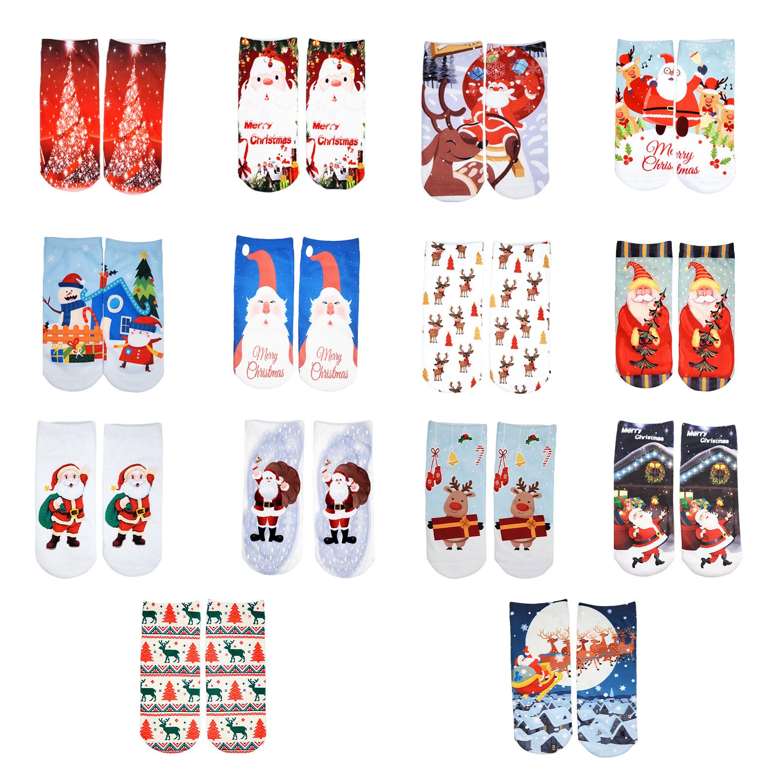 Fashion Low Crew Socks Chrismas Short Sock Breathable for Girls Boys Men Santa  White