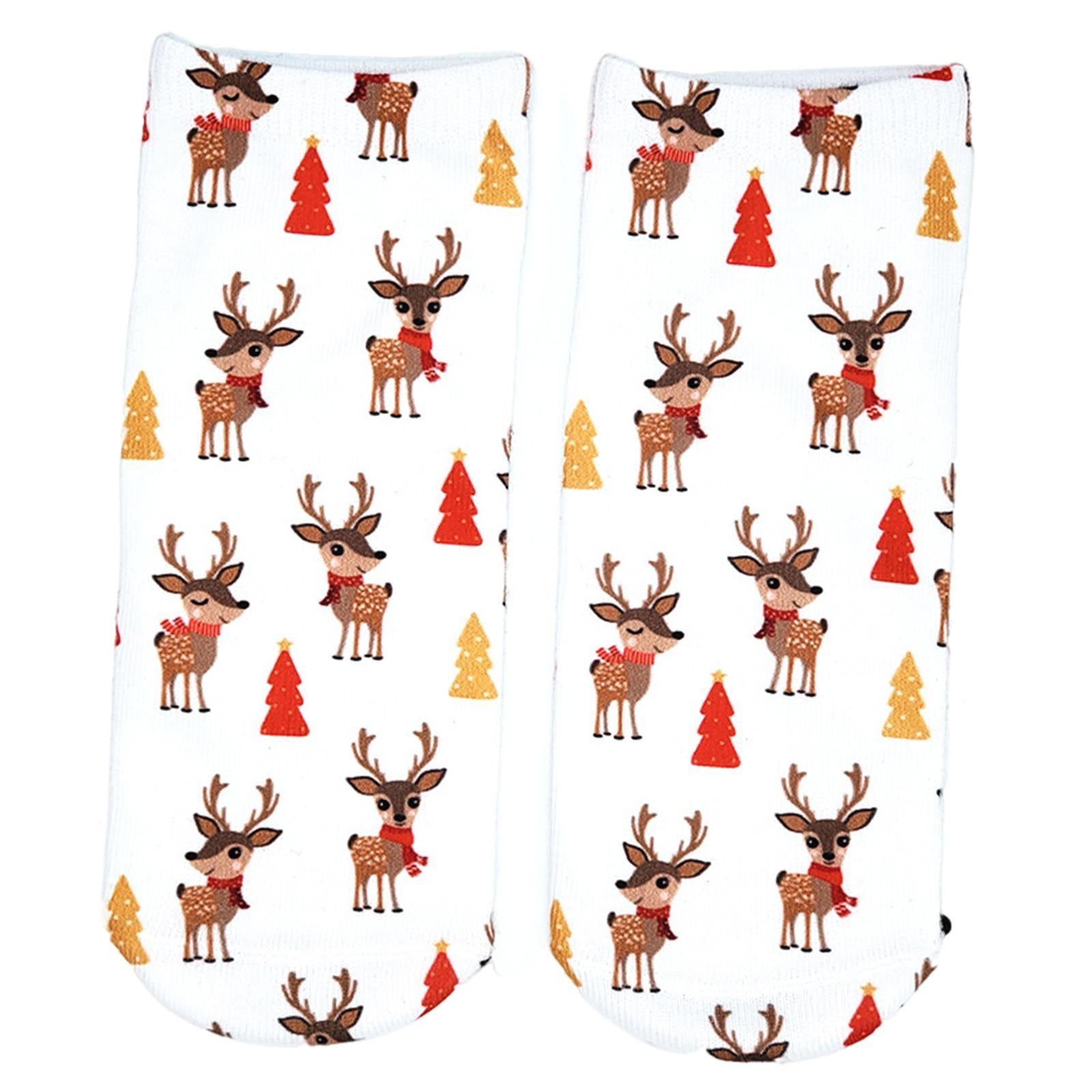 Fashion Low Crew Socks Chrismas Short Sock Breathable for Girls Boys Men Cute Deer White