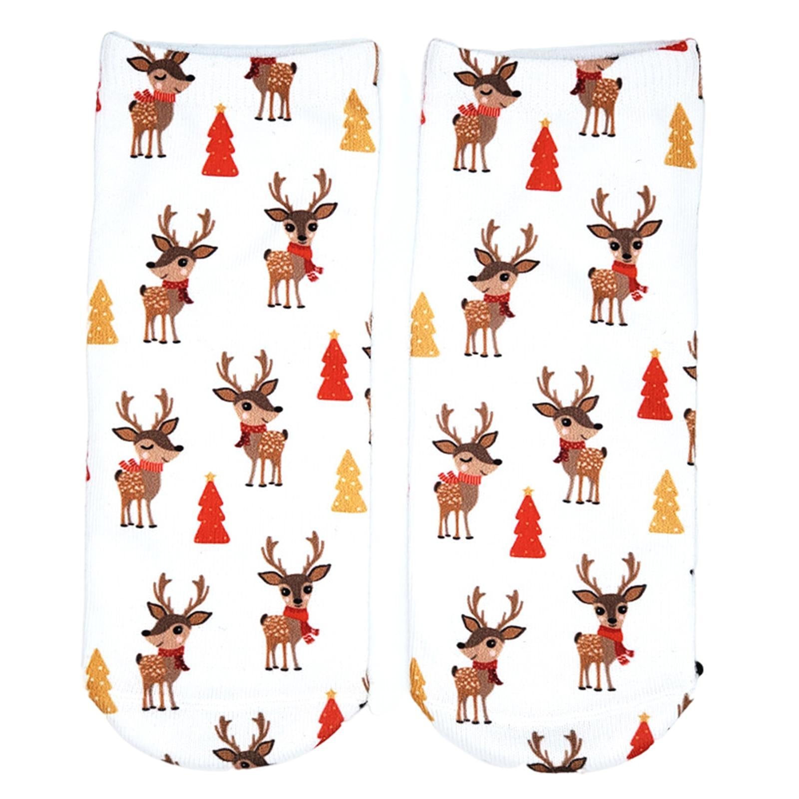 Fashion Low Crew Socks Chrismas Short Sock Breathable for Girls Boys Men Cute Deer White