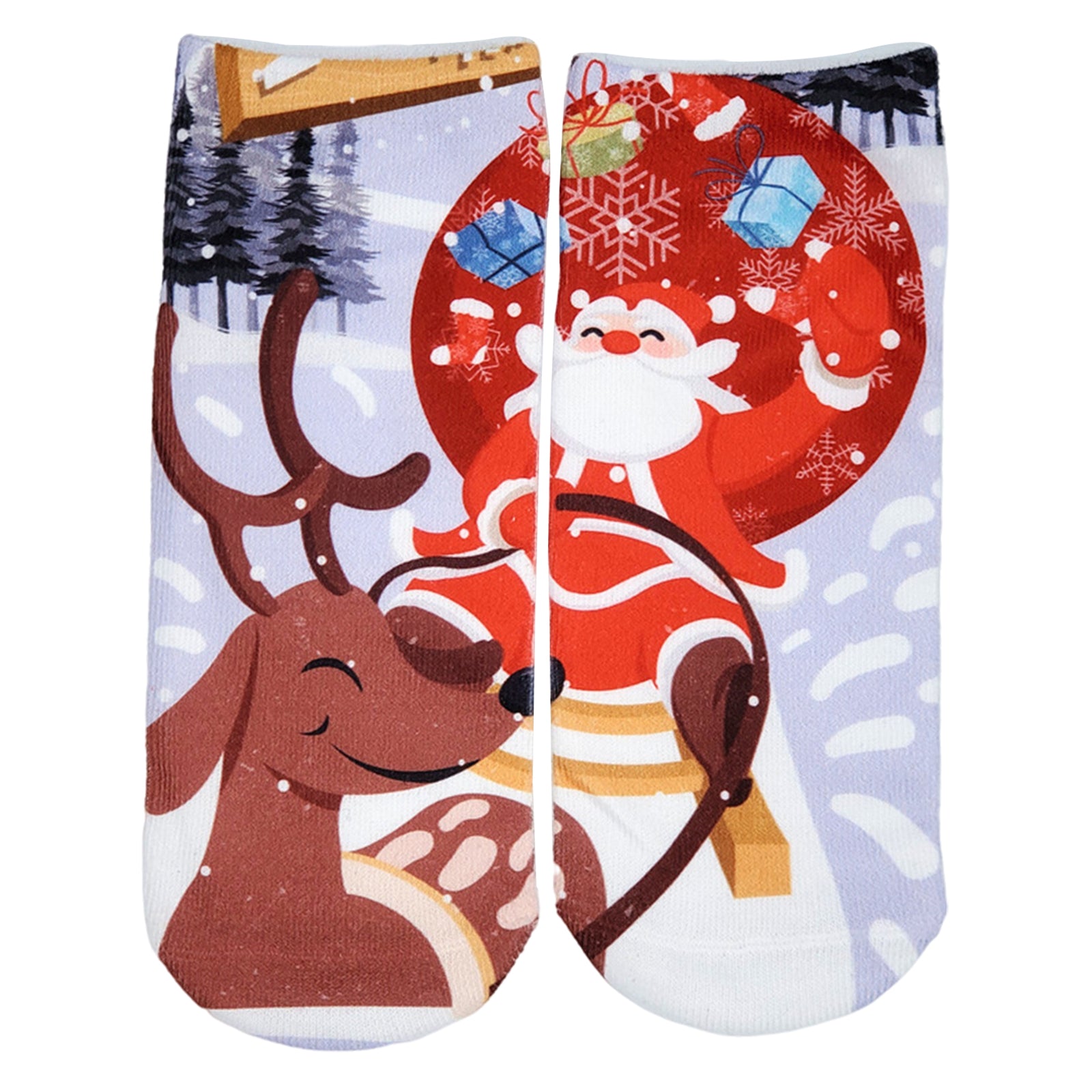 Fashion Low Crew Socks Chrismas Short Sock Breathable for Girls Boys Men  Santa Sled