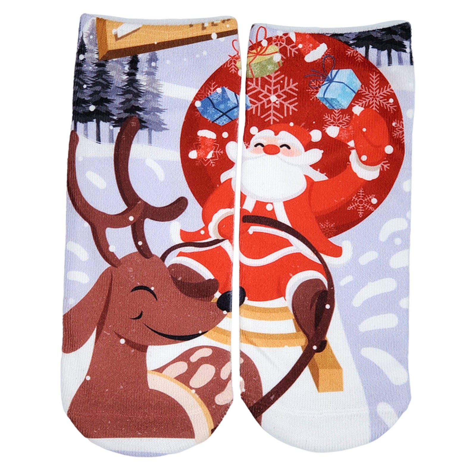 Fashion Low Crew Socks Chrismas Short Sock Breathable for Girls Boys Men  Santa Sled