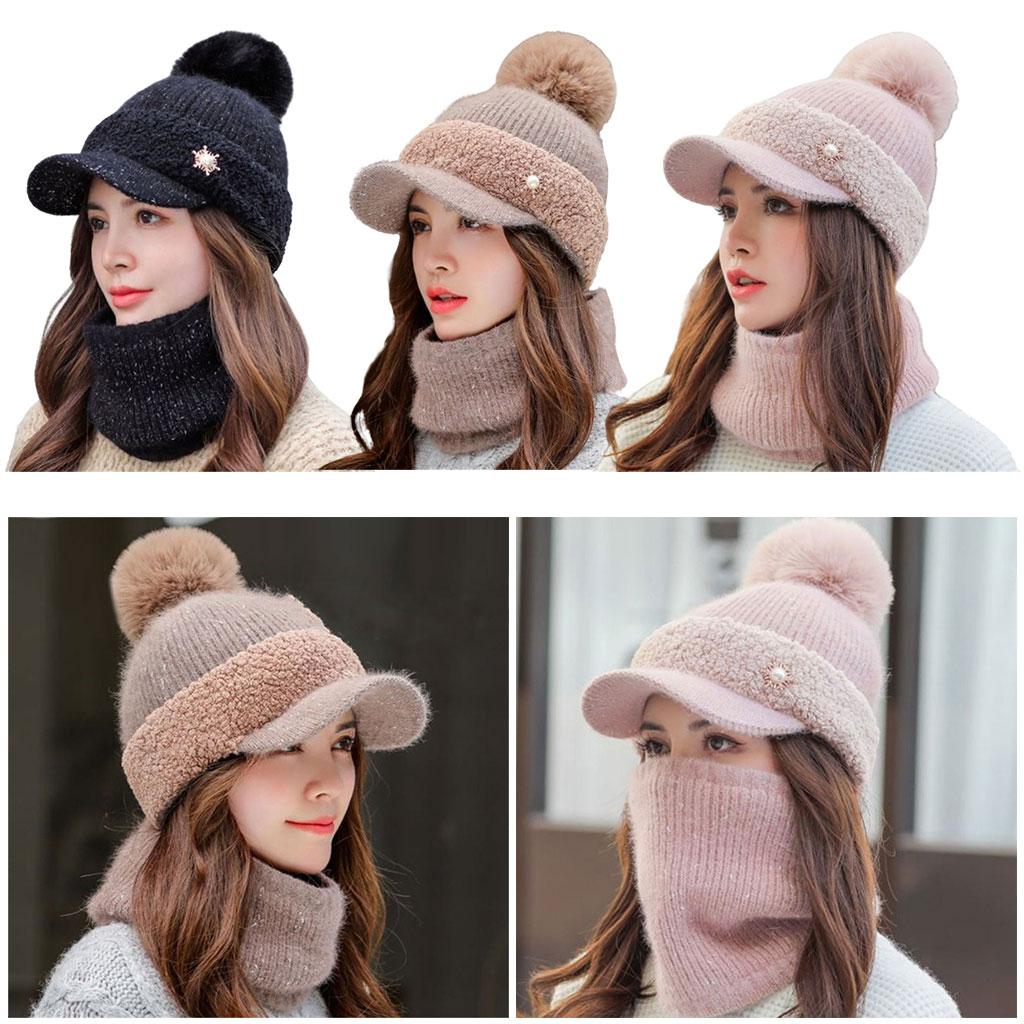 Warm Beanie Hat Scarf Set Skull Caps Knit Slouchy Snow Ski Cycling  Coffee
