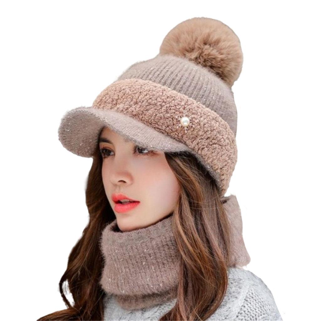 Warm Beanie Hat Scarf Set Skull Caps Knit Slouchy Snow Ski Cycling  Coffee