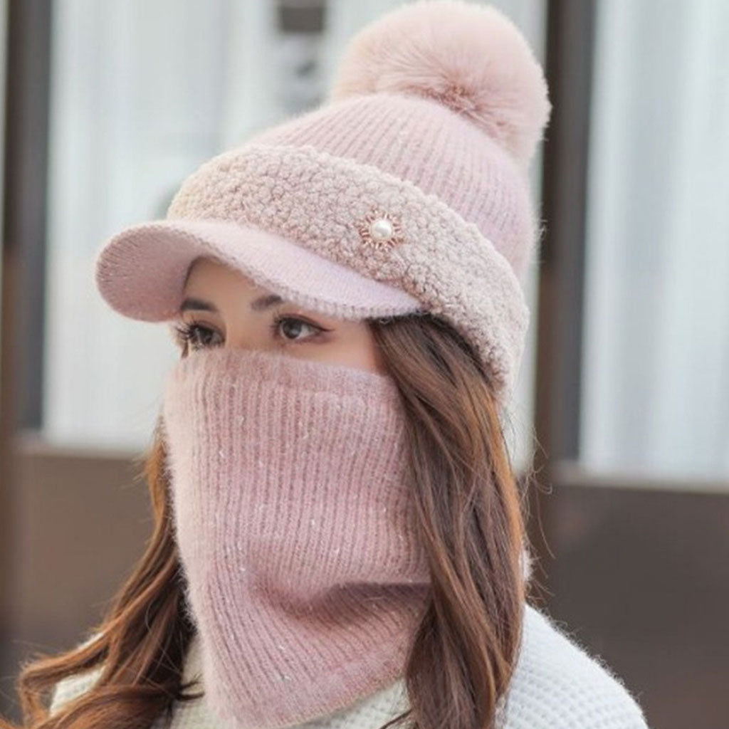 Warm Beanie Hat Scarf Set Skull Caps Knit Slouchy Snow Ski Cycling  Pink