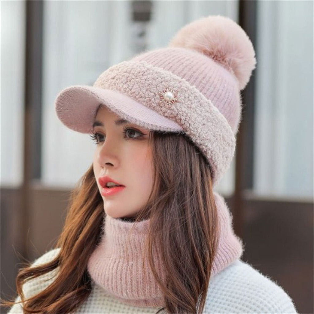 Warm Beanie Hat Scarf Set Skull Caps Knit Slouchy Snow Ski Cycling  Pink