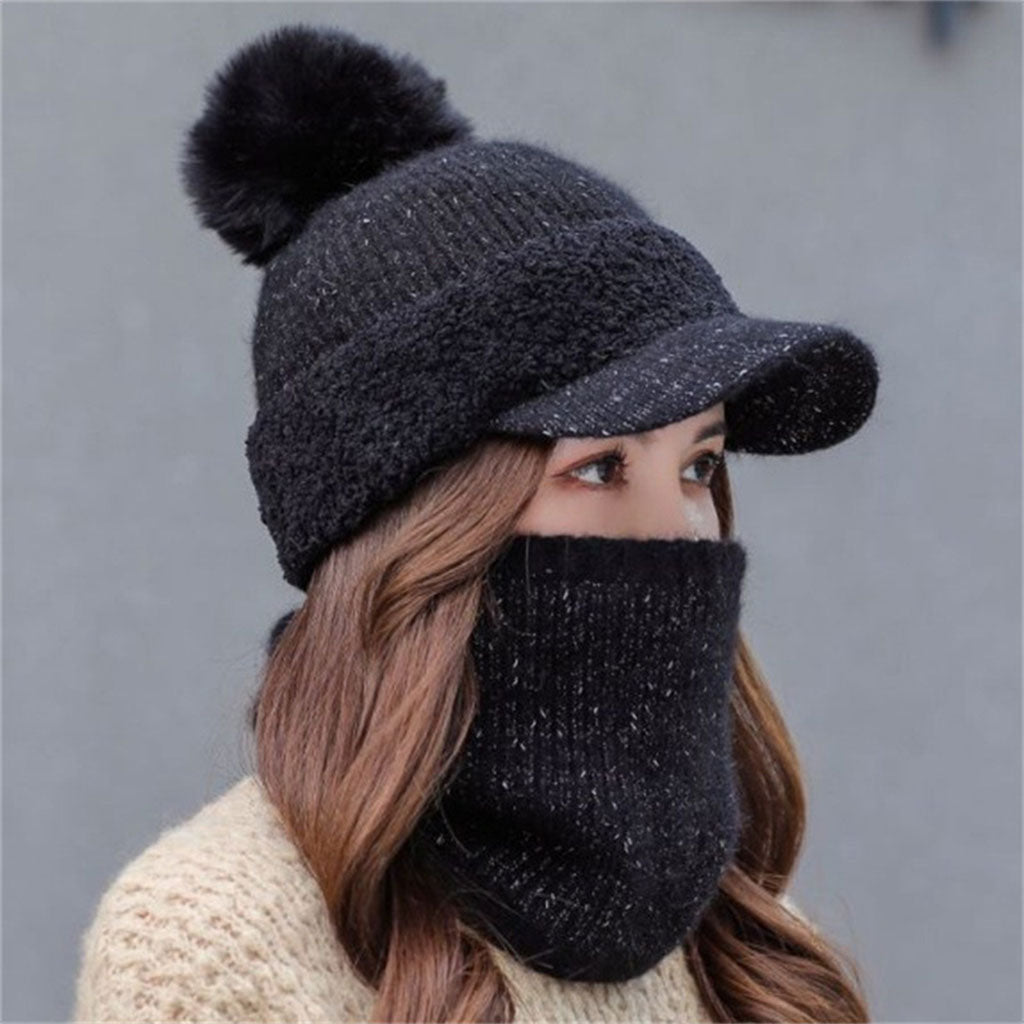 Warm Beanie Hat Scarf Set Skull Caps Knit Slouchy Snow Ski Cycling  Black