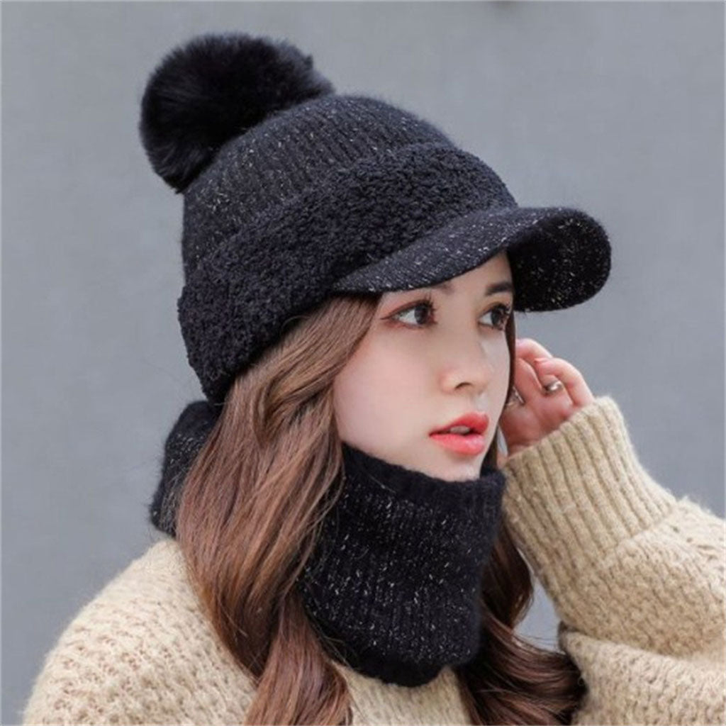 Warm Beanie Hat Scarf Set Skull Caps Knit Slouchy Snow Ski Cycling  Black