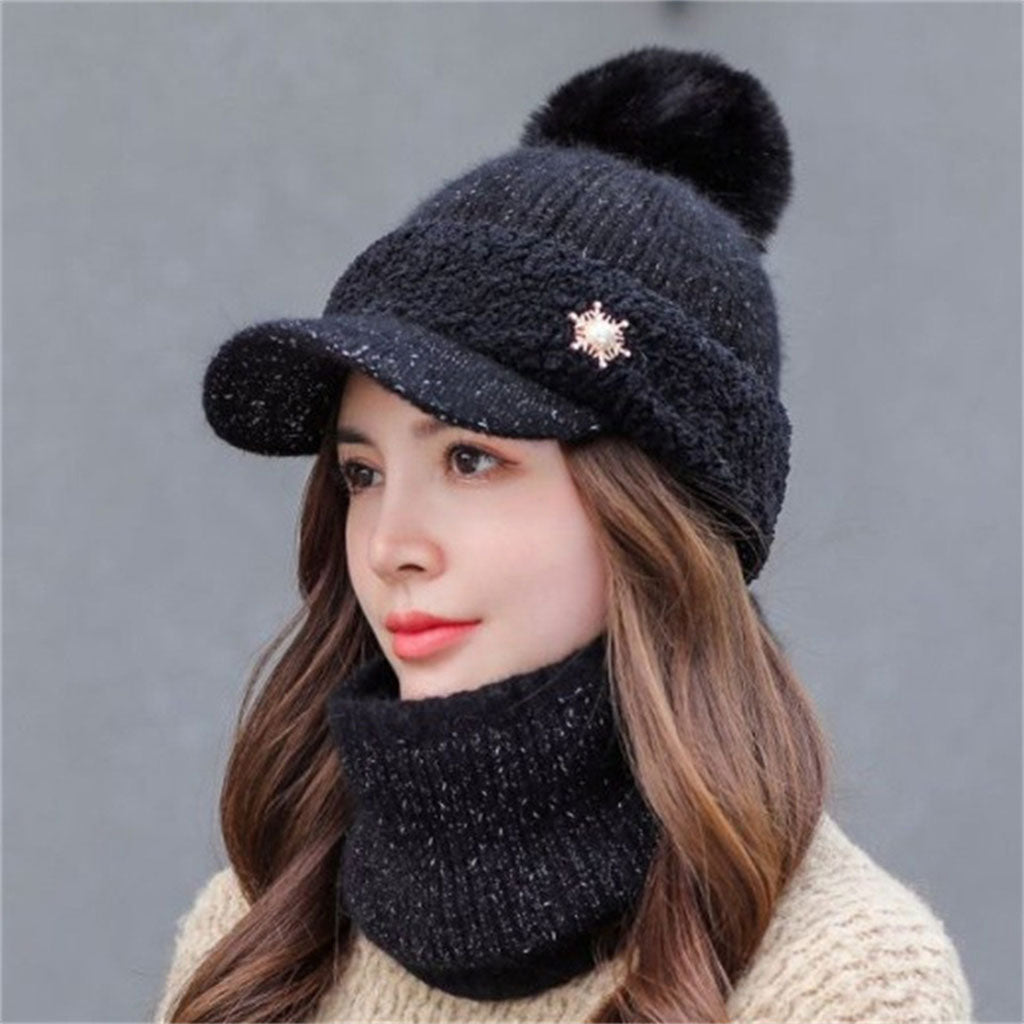 Warm Beanie Hat Scarf Set Skull Caps Knit Slouchy Snow Ski Cycling  Black