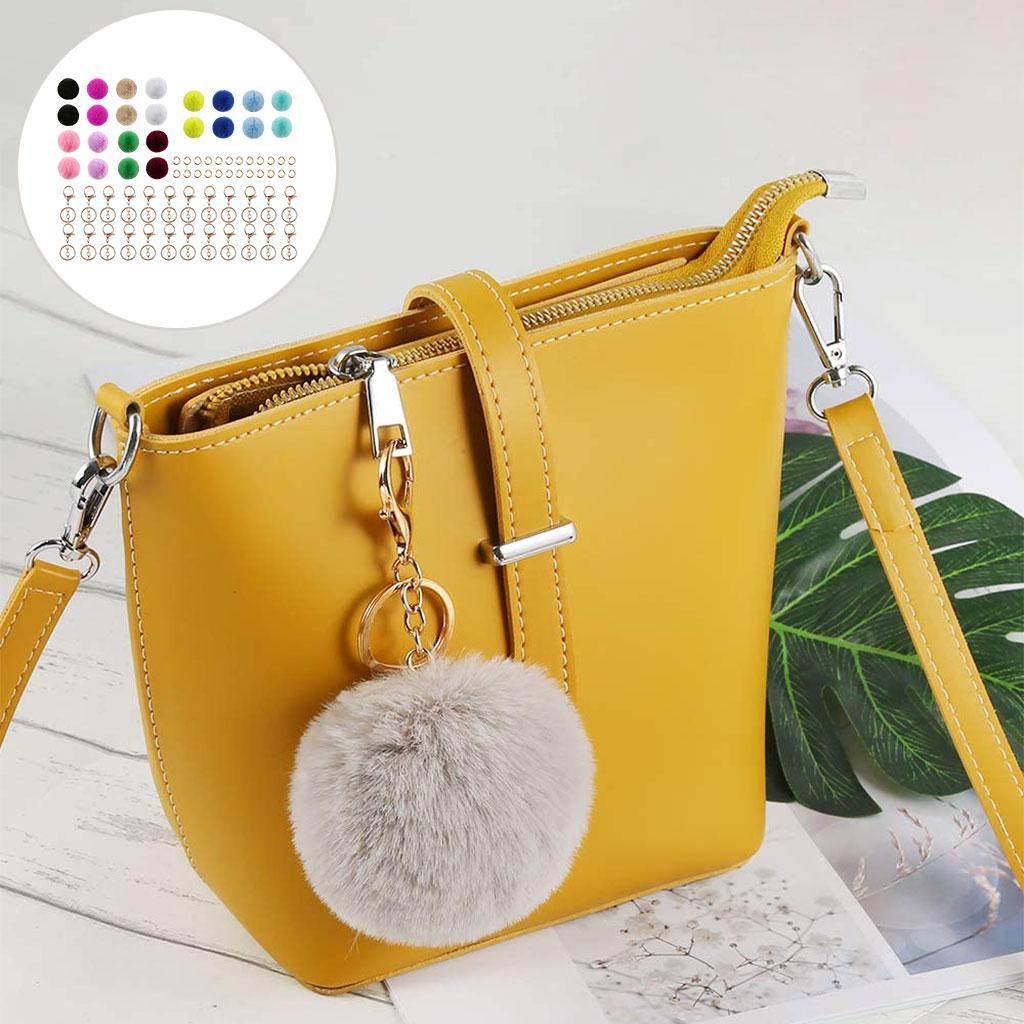 72Pcs Multicolor Pompom Ball Keychain Kit Bag Pompom Ball DIY Cell Phone